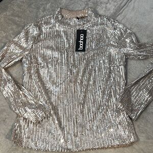 Boohoo girls top sequin longsleeve new size 10